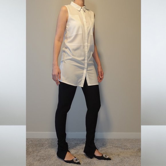 Quzu Collar Button Down White Sleeveless Button Down Shirt Size 6 / 38 / M - Picture 2 of 8